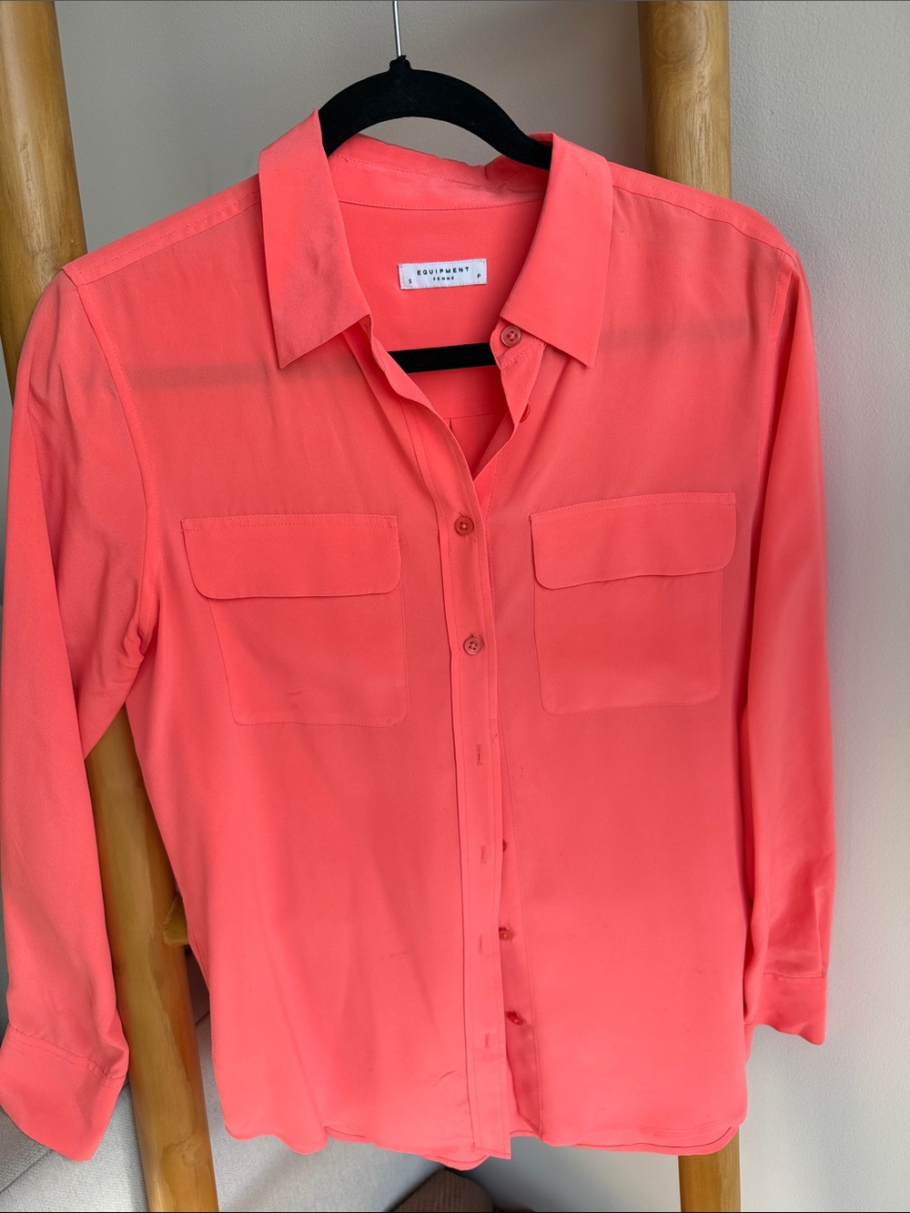 Equipment Coral-Pink Silk Button-Down Blouse